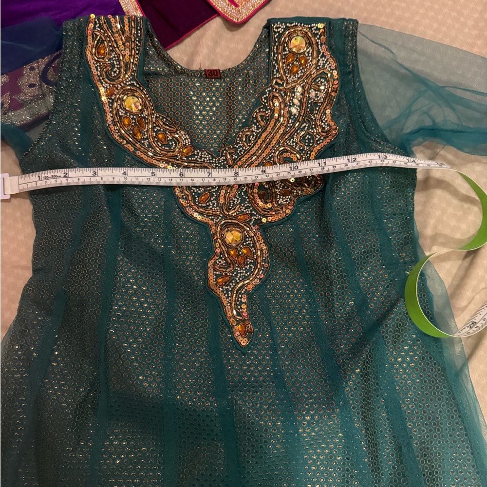 India Boutique Green and Gold Embellished Sleeveless Dress